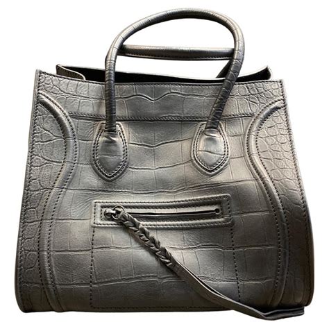 celine luggage phantom bag crocodile leather black 163|celine phantom bag sale.